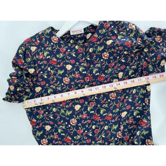 Talbots Vintage Dress Womens Medium/Large Navy Blue Floral Print Button Pleated - Picture 14 of 16